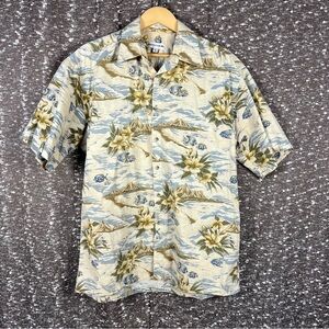Pierre Cardin Tropical Island‎ Floral Fish Print Hawaiian Summer Beach Shirt